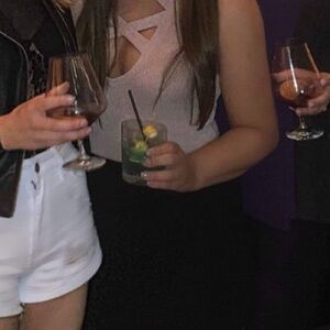 Express Ribbed Crisscross Pink Bodysuit